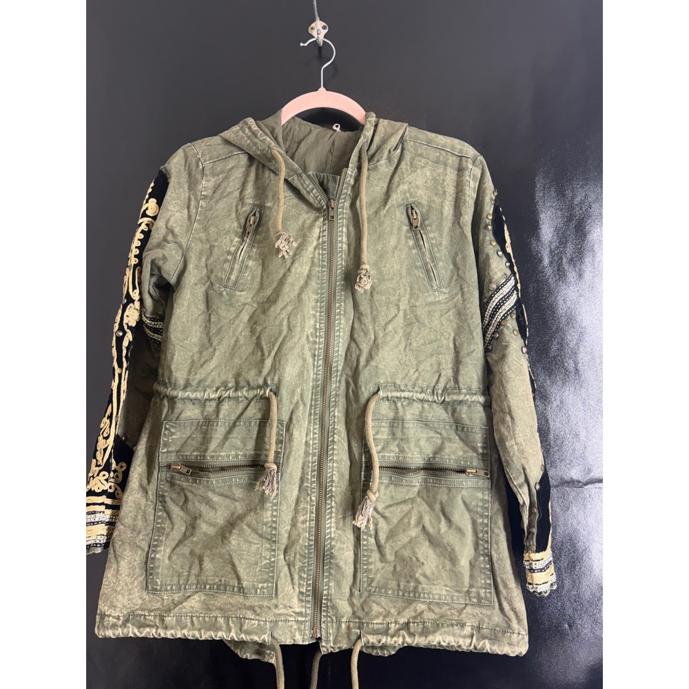 Free People golden‎ Quills Military jacket size XS beaded boho coats XS